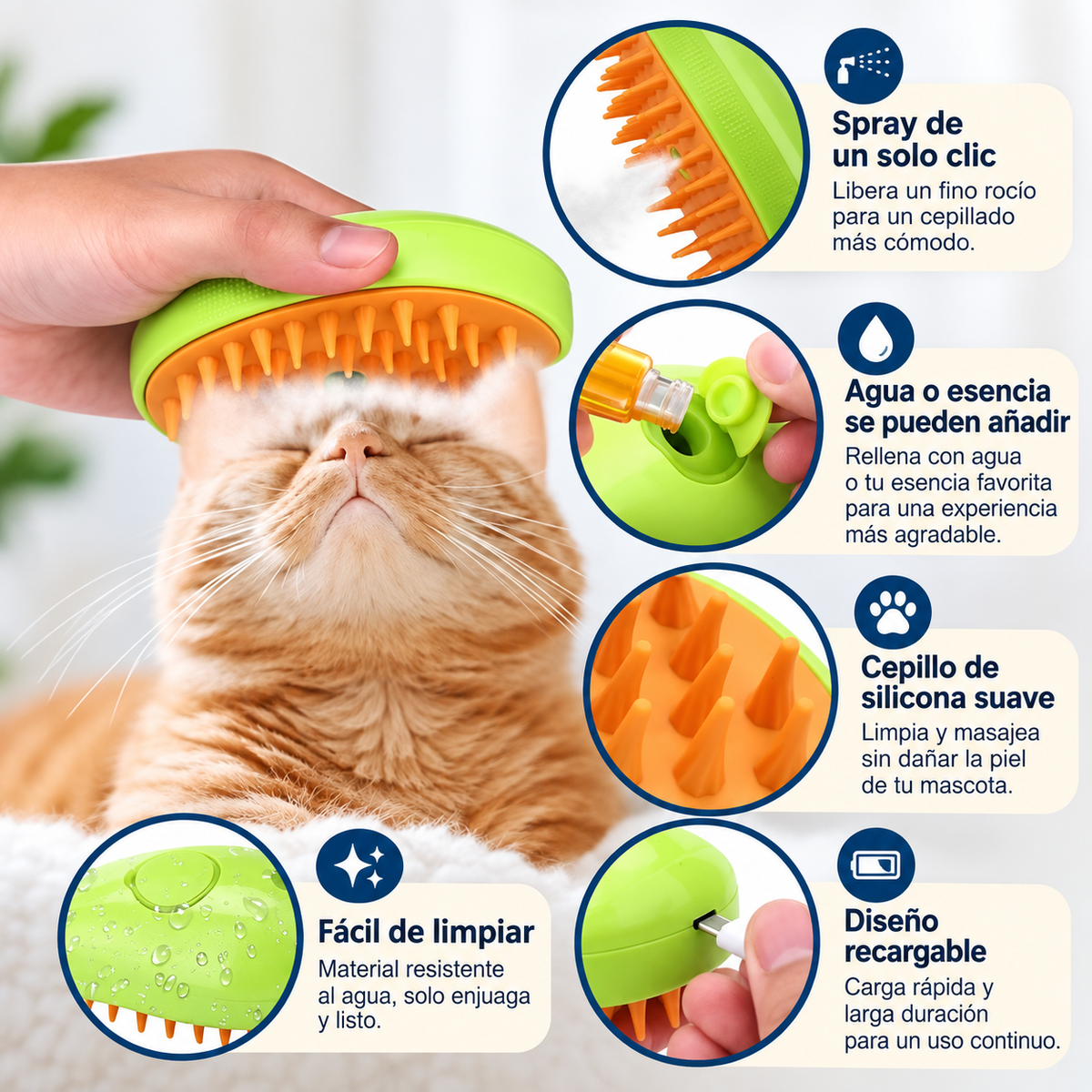 Cepillo Vapor Multifuncional De Mascota